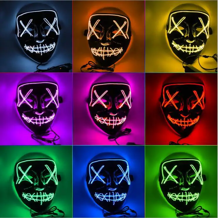 Halloween LED Mask Black Luminescent Light Neon DJ Party Holiday Activities Decorative Props 10 Colors Can Choose | Игрушки и хобби