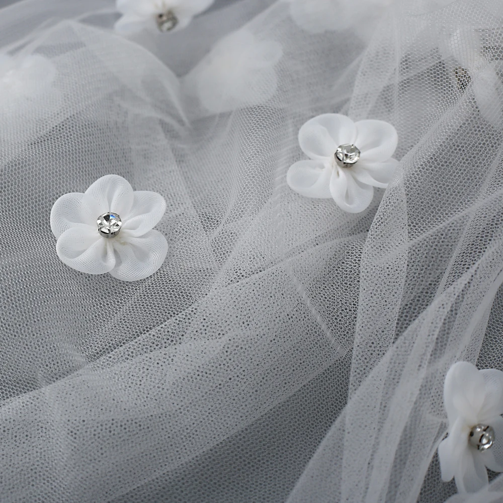 

ZMV46 Bridal Wedding Veils with Comb Ivory White Short Ribbon Flower Veils One-layer Wedding Hair Accessories Veil Bride