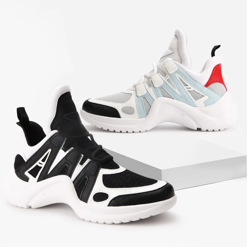 Красивые женские кроссовки на массивном каблуке в стиле Харадзюку теннисные