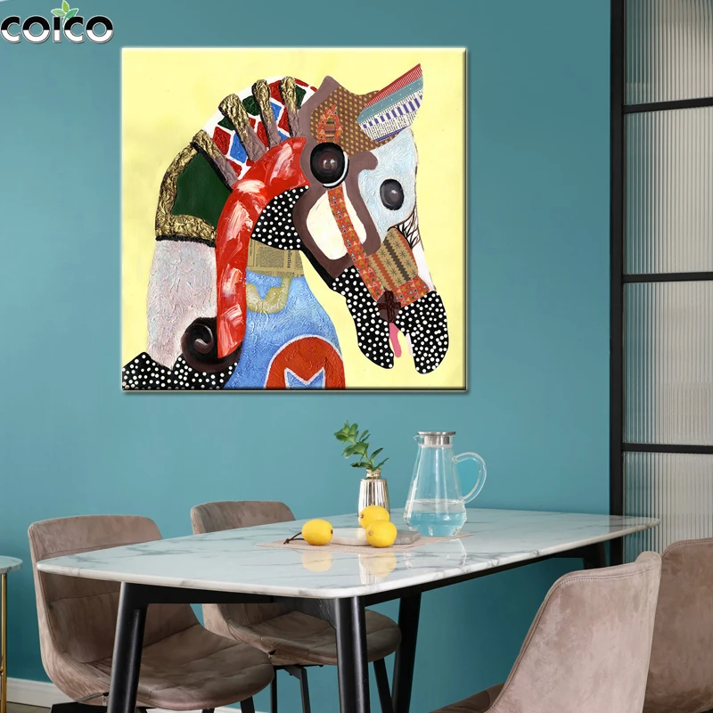 

Cut Aninal Oil Painting Child Poster Wall Art Home Decor Canvas Painting Horse Dog Cow Donkey Print Picture For Kid Baby Room