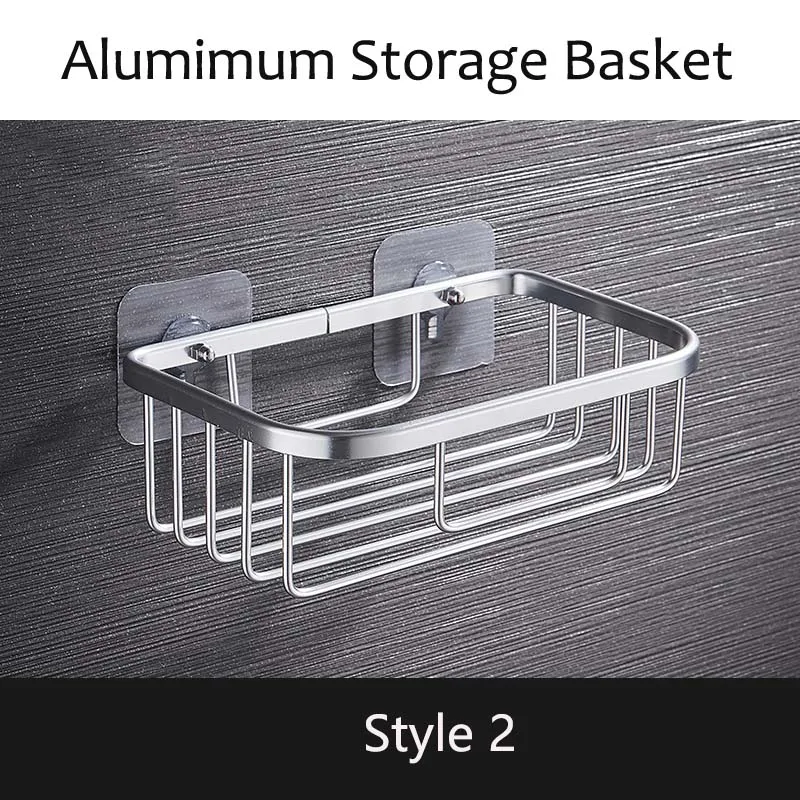 Silver Style 2 Присоска для туалетной бумаги в рулоне, держатель для шампуня, выдолбленная корзина для хранения полотенец, настенная корзина для ванной комнаты, отеля и дома - Цвет: Silver Style 2