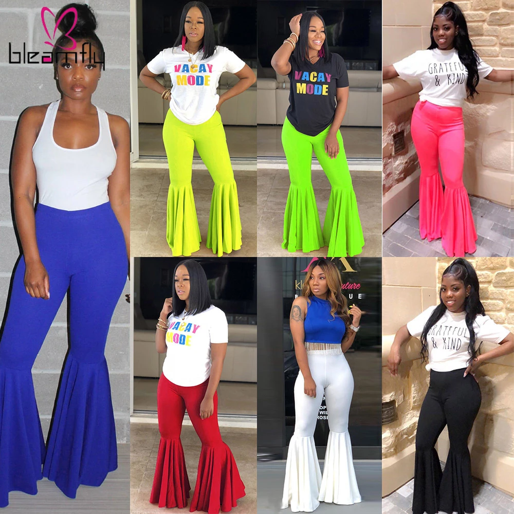 Женские расклешенные брюки неоновые зеленые желтые розовые размера плюс 5XL 4XL с