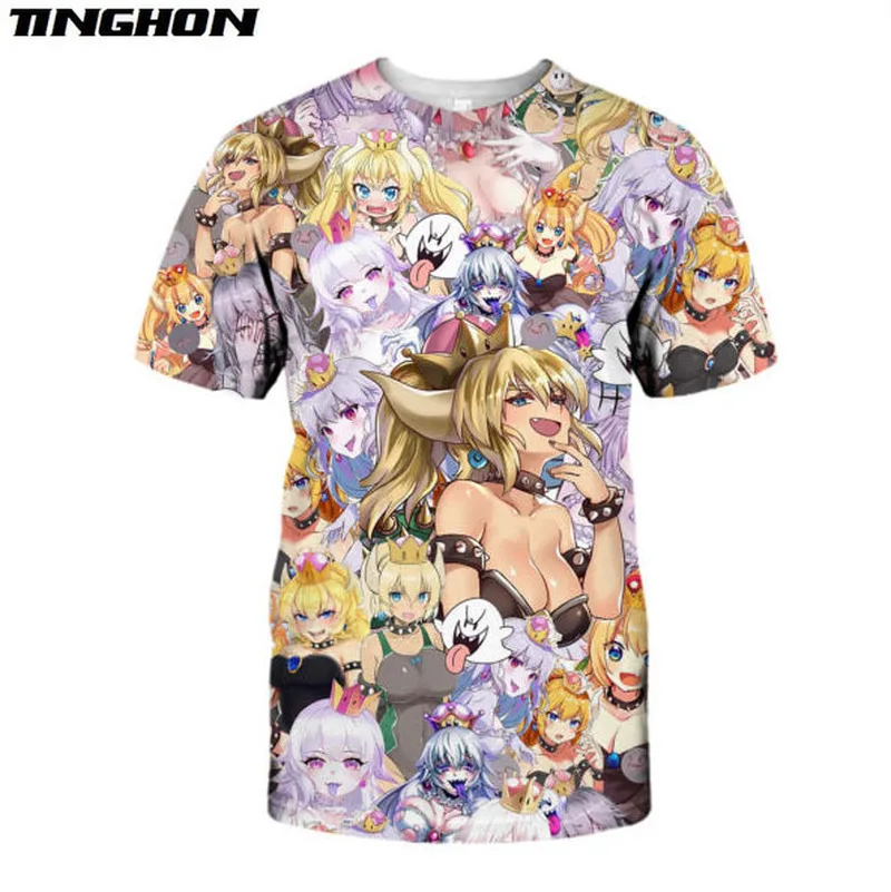 Bowsette костюм на Хэллоуин для девочек Футболка с круглым вырезом 3D сплошным