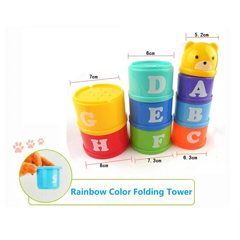 

Baby Stacking Cup Toys Educational Toys Bath Time Toys Rainbow Color Folding Tower Toys Children Birthday Christmas Gift 9pcs