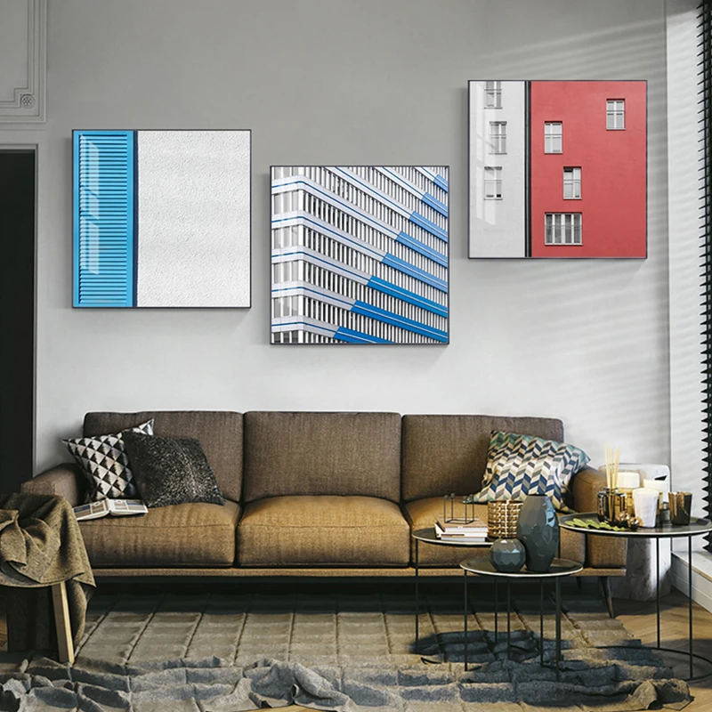 Современная Абстрактная Картина на холсте с изображением голубого окна Постер и