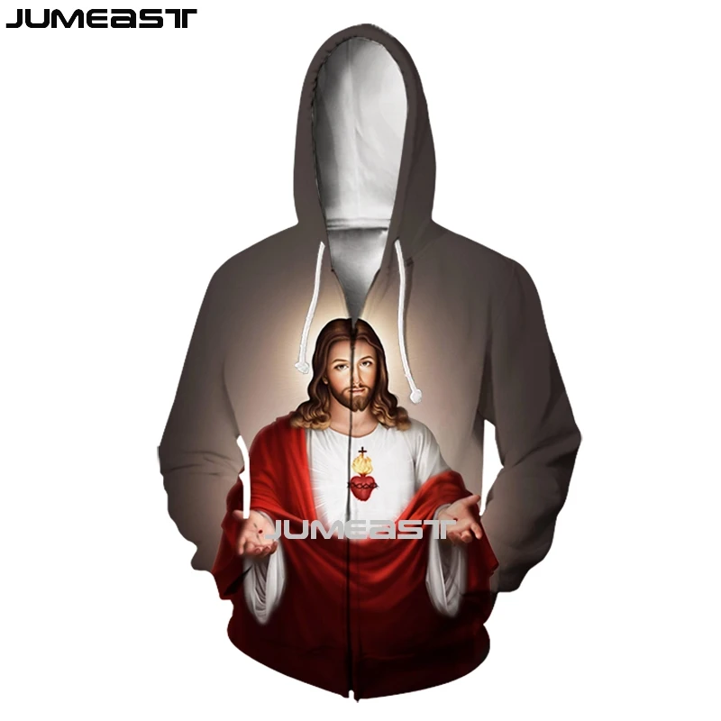 

Jumeast Men Women 3D Sweatshirts Christian Jesus Oversized Coat Streetwear Harajuku Casual Jacket Pullover Spring Zipper Hoodies
