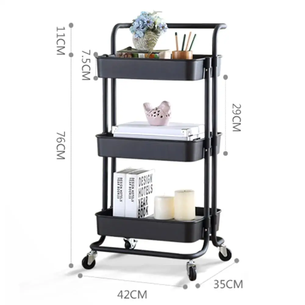 

3-tier Removable Trolley Storage Baskets With Roller Wheels Makeup Mobile Organizer Kitchen Racks Floor Multi-layer Household
