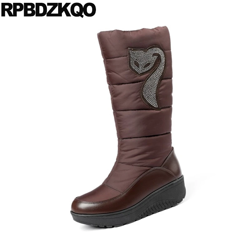 Женские Водонепроницаемые Сапоги до колена коричневые сапоги на танкетке с