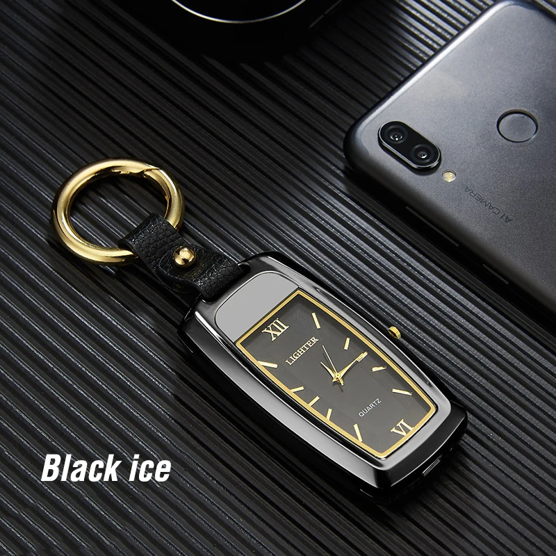 Black Watch Многофункциональный USB электрическая сигаретная плазма дуговая зажигалка брелок светодиодный фонарик часы электронные зажигалки гаджеты для мужчин - Цвет: Black Watch