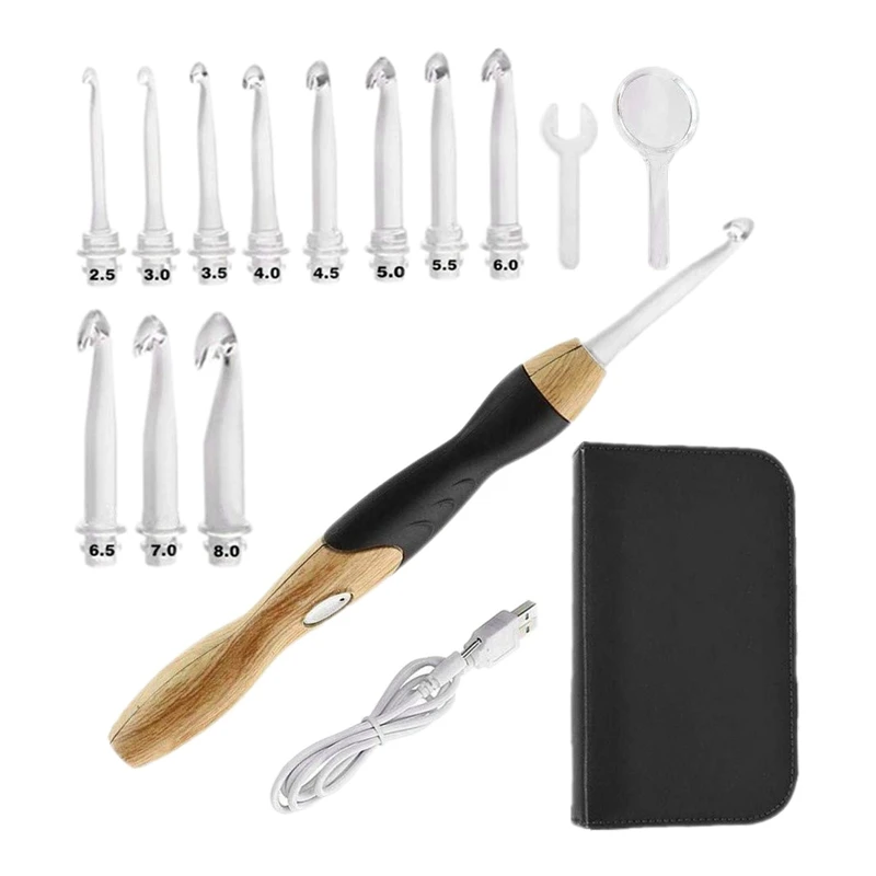 11 Sizes Lighted Crochet Hooks Set - Light Up Rechargeable Hook with 2.5mm to 8mm Sewing machine | Дом и сад