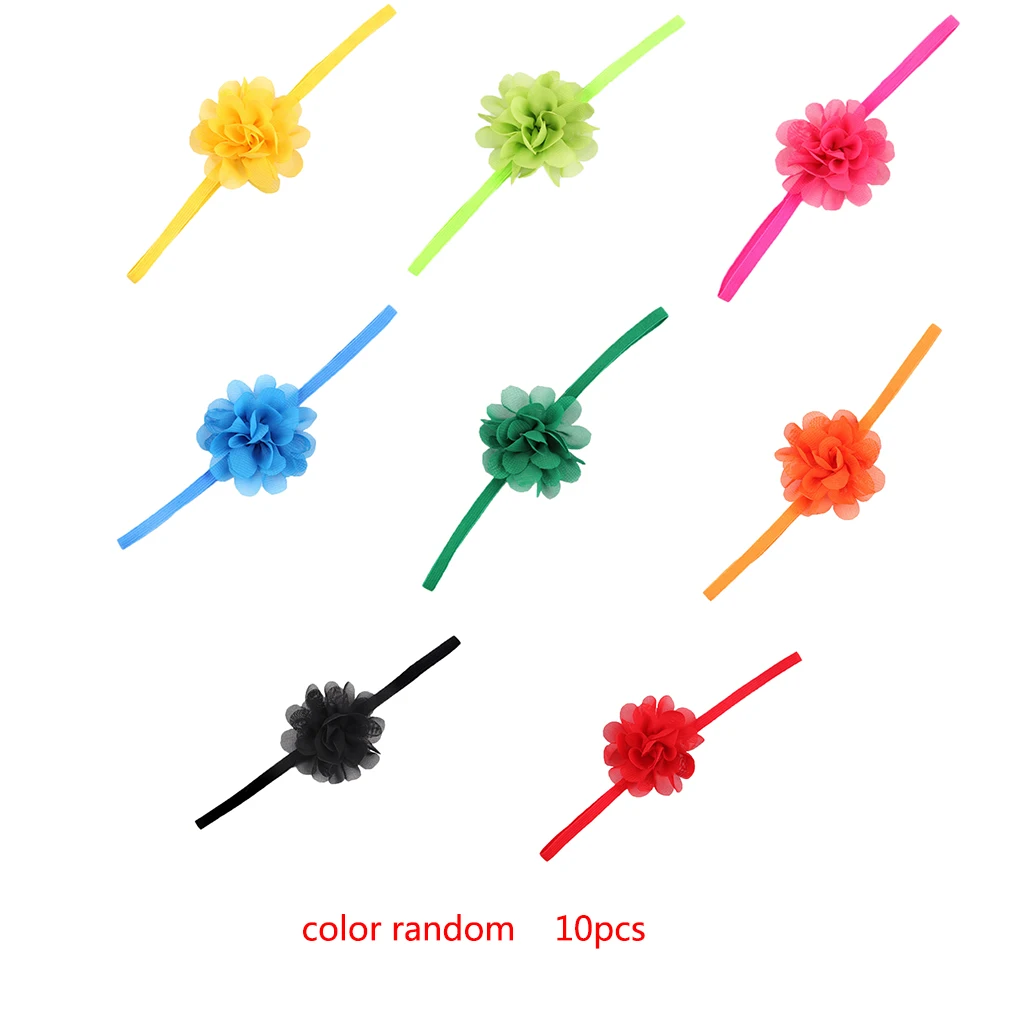 

10 шт., эластичная шифоновая повязка на голову с цветком для маленьких девочек, детские аксессуары для волос, повязка для волос разных цветов