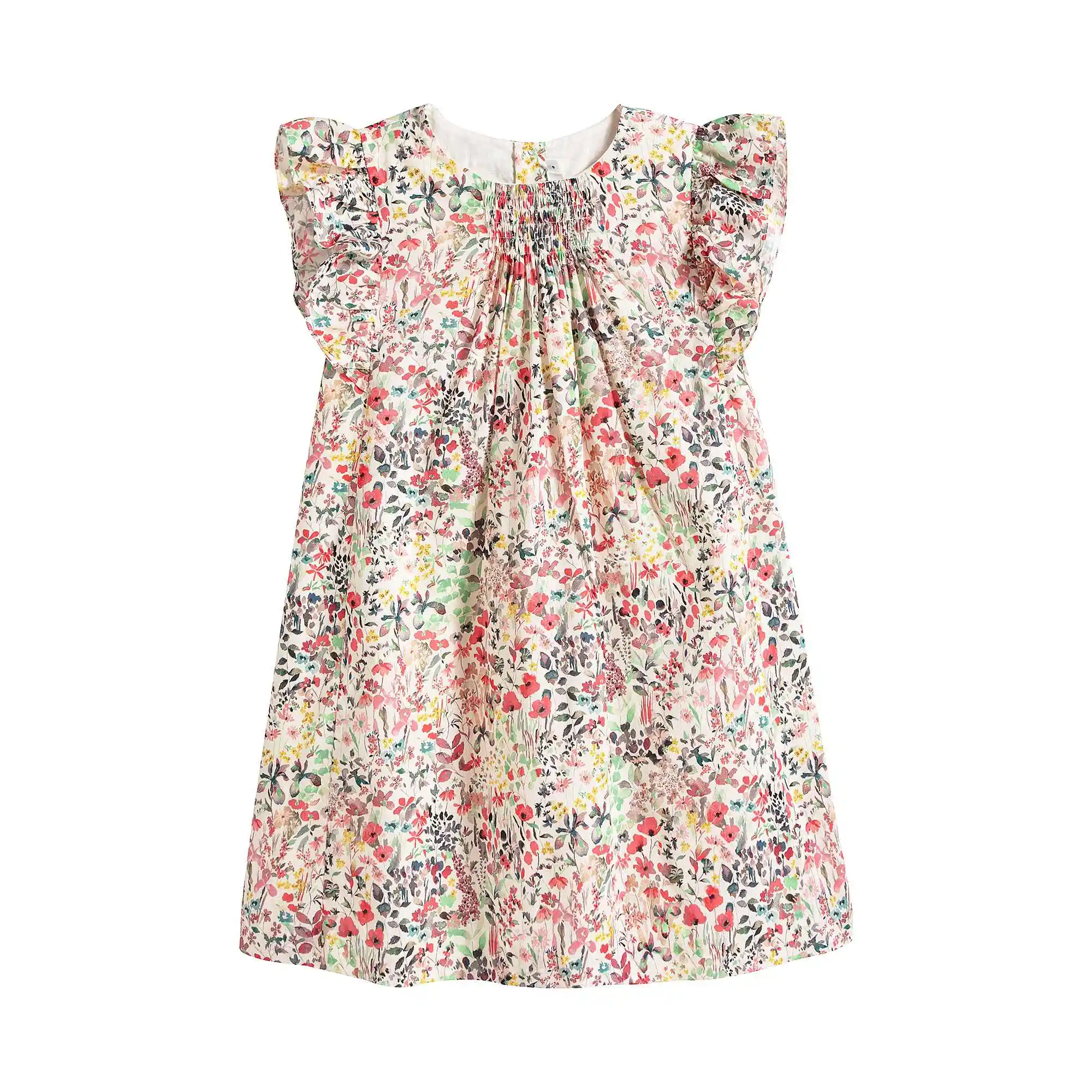 

Summer babyh girl vintage floral printed smocked dress kids casual cotton short sleeve princess dress
