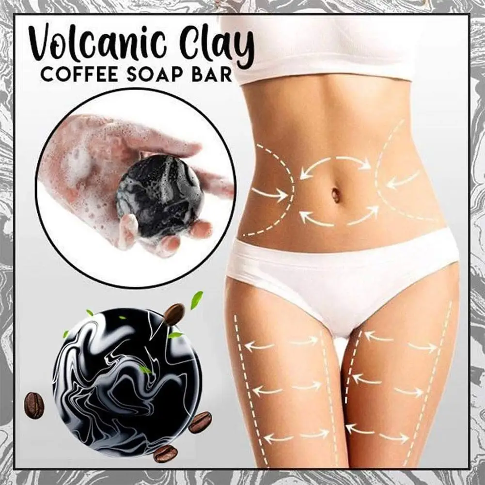 

Volcanic Clay Coffee Slimming Soap Bar Body Skin Whitening Skin Refreshing Soap Deeply Cleaning With 5Pcs Belly Button Sticker