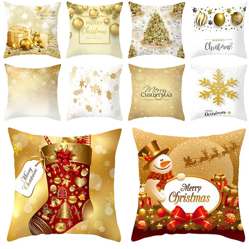 

Golden Christmas Cushion Cover 45X45cm Snowflake Colorful Ball Decoration Pillowcase Sofa Cushions Linen Pillow Cover Home Decor