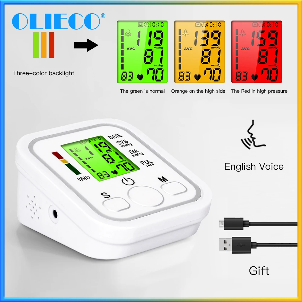 

Тонометр OLIECO Автоматический цифровой на руку, прибор для измерения артериального давления, частоты пульса, Сфигмоманометр с ЖК-дисплеем