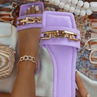 Шлепанцы женские прозрачные на плоской подошве, пляжные сандалии с цепочкой, квадратный носок, сланцы, роскошная модель Лето 2021