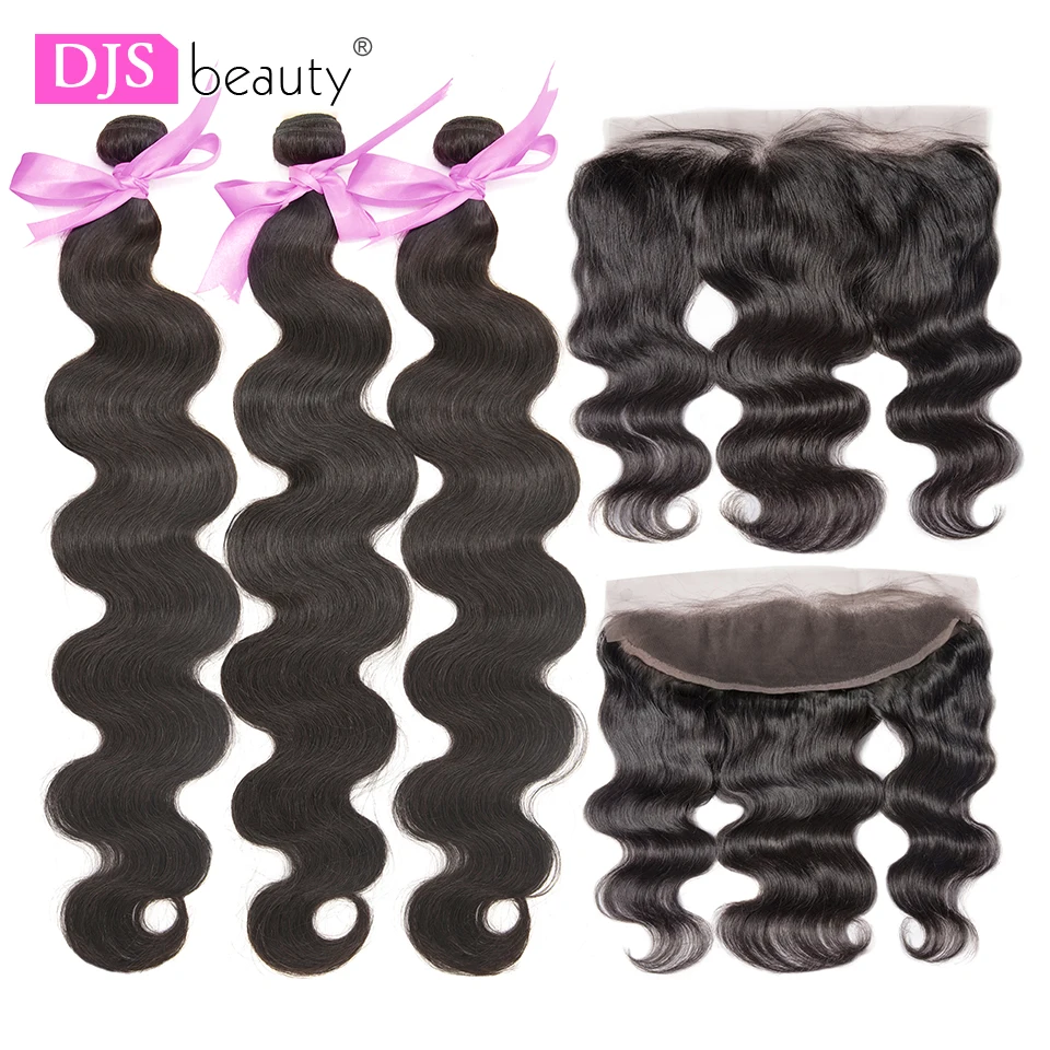 

DJSbeauty 13x4 кружевная Фронтальная застежка пряди Remy индийские волнистые человеческие волосы пряди с фронтальной застежкой
