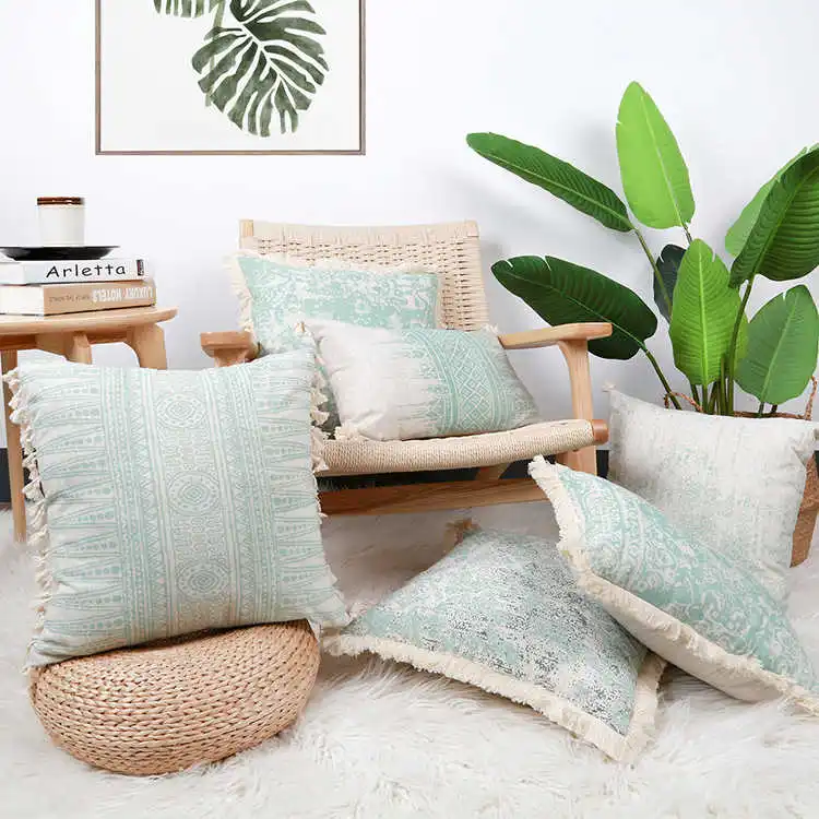 

Printed Tufted Pillow Cushion Lace Tassel Pillowcase Chair Throw Pillow Cases For Sofa Bedroom Car Home Decorative