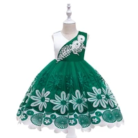 green lace embroidery kids dress for girls evening wedding party elegant princess sleeveless children holiday dresses