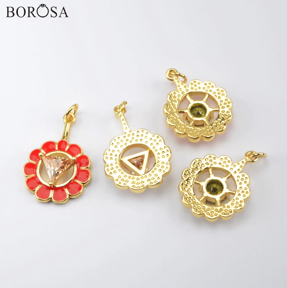 

BOROSA New Arrival Gold Crystal Necklace Pendant Fittings Enamel Paint Pave Zircon Pendants for Earrings Women Jewelry WX1516