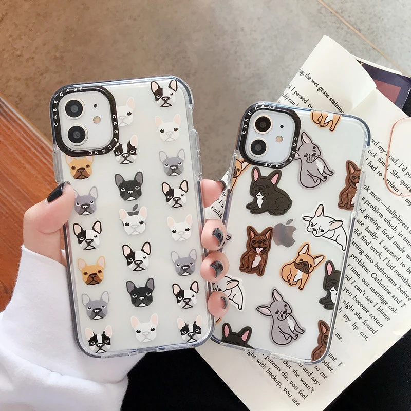 

Cute French Bulldog Phone Case for iPhone 7 Plus X XS SE2020 13 12 11 PRO Max Coque For iPhone XR Soft TPU Cover Black Len Frame