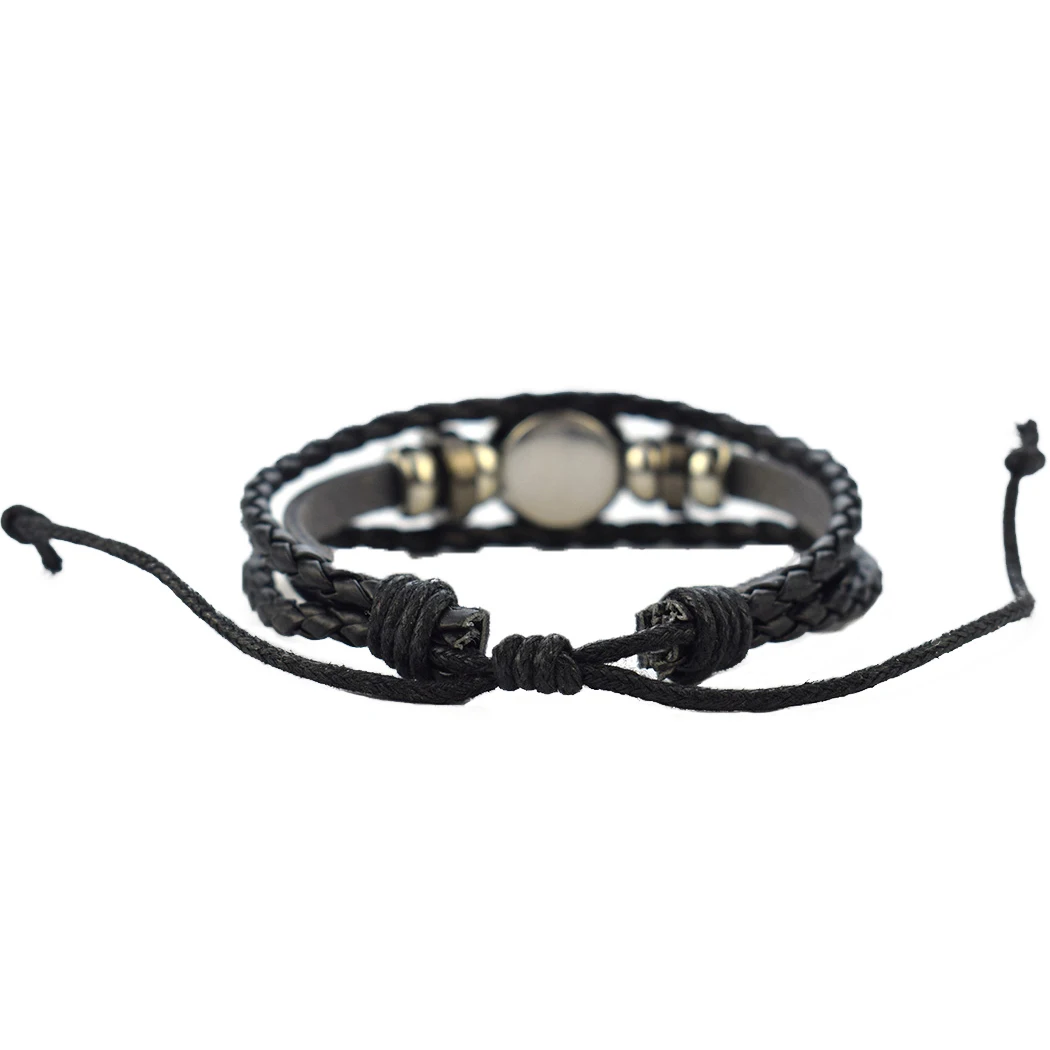 Египетская религиозная браслет ручной работы браслеты для женщин ювелирные изделия Светящийся стеклянный кабошон Черная кожаная пульсира Оптовая продажа