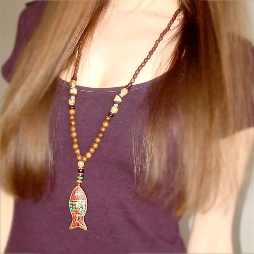 Женский модный свитер ожерелье буддийский непальский бусина мала Подвеска
