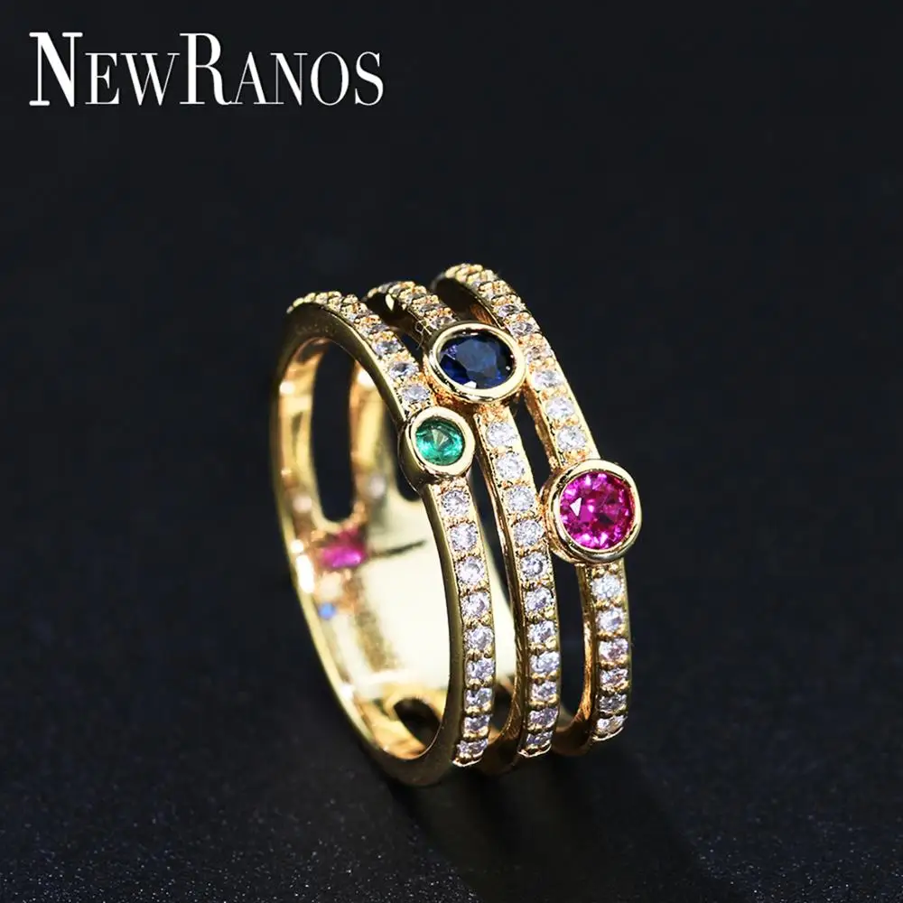 Newranos Многослойные женские кольца красочные радужные циркониевые Роскошные