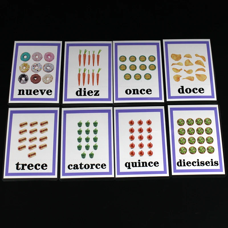 Детская обучающая испанская карточка с цифрами 123 для детей Монтессори