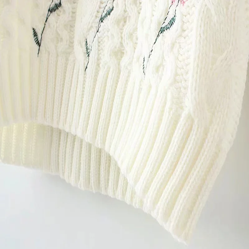 2021 Autumn New Japanese Style Sweet Flower Embroidery Pullovers and Sweaters Warm Knitwear Student Long Sleeve Pullover Sweater | Женская