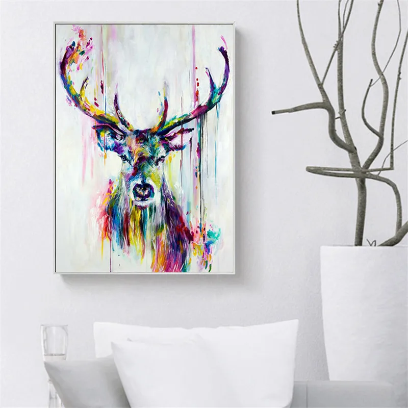 

Colorful Deer Head Stag Animal Wall Art Canvas Painting Nordic Posters and Prints Wall Pictures for Living Bedroom Decoration