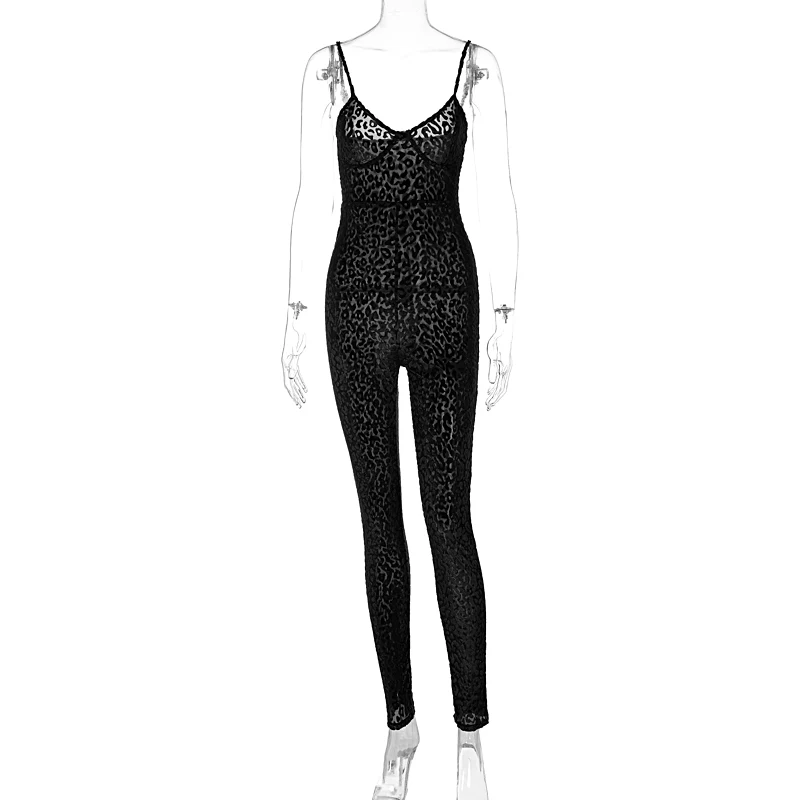 

Leopard Print Skinny Camisole Jumpsuit Women Sexy Low Cut Backless Bodycon Rompers Clubwear One Piece Hipster Overalls