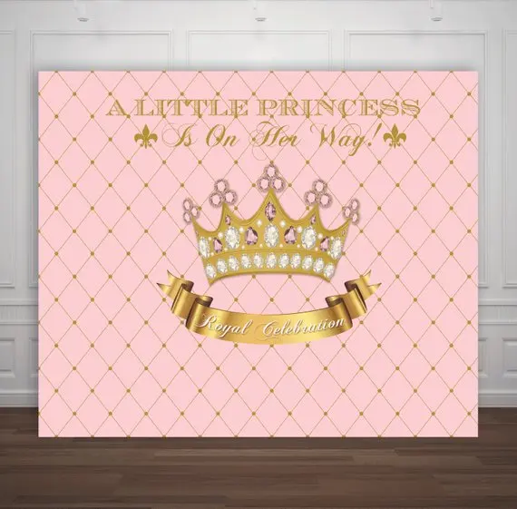 

princess pink gold crown birthday party baby child photo background photography backdrops quality vinyl