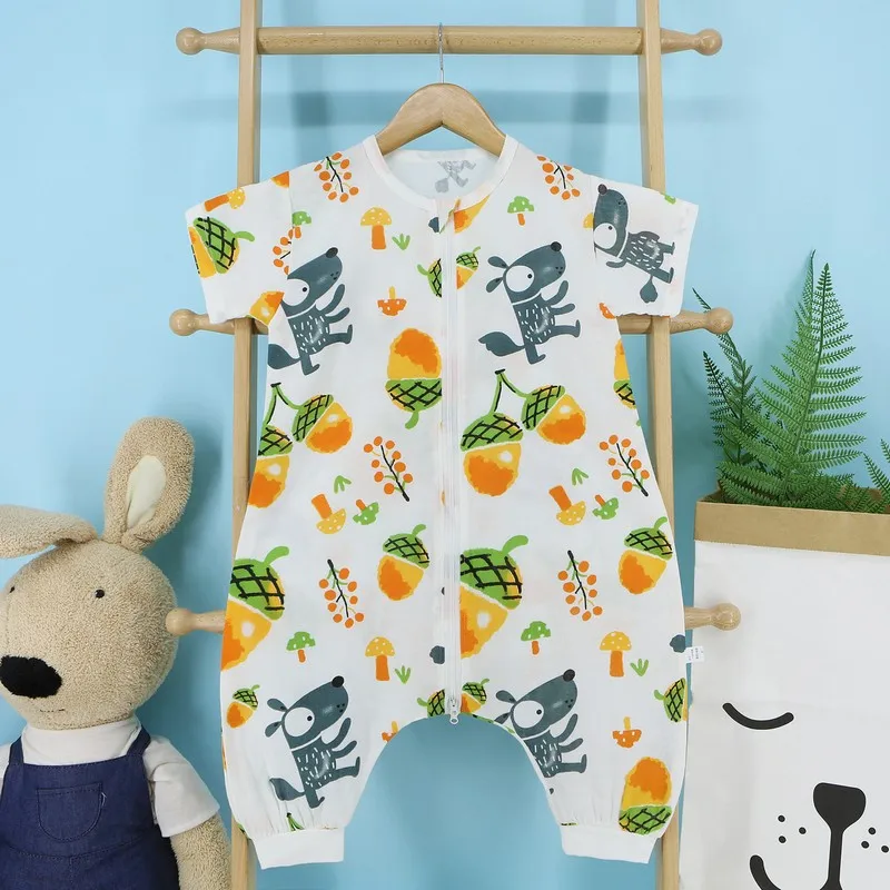 

Лето 2022, детский спальный мешок с разрезами, газовая Пижама с короткими рукавами и мультяшным рисунком для мужчин и женщин, Детская воздухоп...