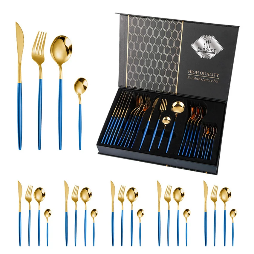 

24pcs Noble Gift Box Stainless Steel Tableware Set Knife Fork Spoon Luxury Cutlery Set Gift Box Flatware Dishwasher Safe