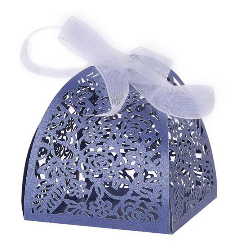 

10pcs Laser Cut Rose Flower Candy Boxes Bag Guest Favors Gift Boxes Package Baptism with Ribbon Birthday Wedding Party Supplies