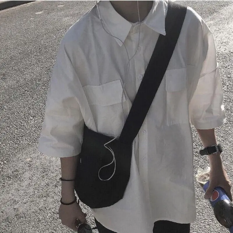Белая женская Свободная рубашка унисекс с карманами модные простые