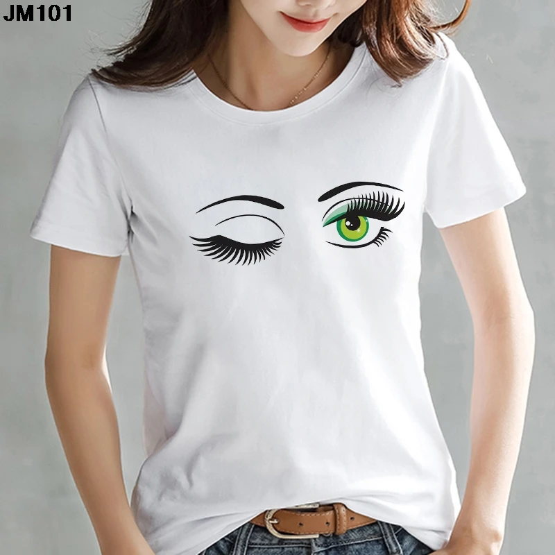 Женская футболка с принтом в виде ресниц стиле Харадзюку | одежда