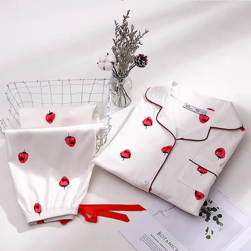 

Women 100 %Cotton Pajamas Winter Autumn Long Sleeves Button -Down Print Pijamas Pure Cotton Sleepwear Set 2pcs Pyjama Femme