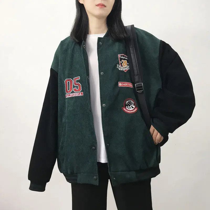 

Student Stitching Embroidery Baseball Uniform Jacket Ins Tide Autumn Winter Coat 2021 Plus Velvet Corduroy Jacket Female Tops 37