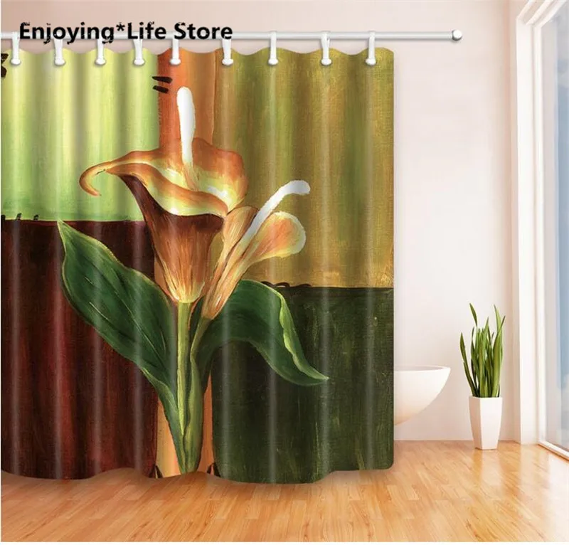 

Retro Painting Flower Shower Curtain Waterproof Fabric Shower Curtain Bathroom Decoration 72 x 72 with 12 Hooks