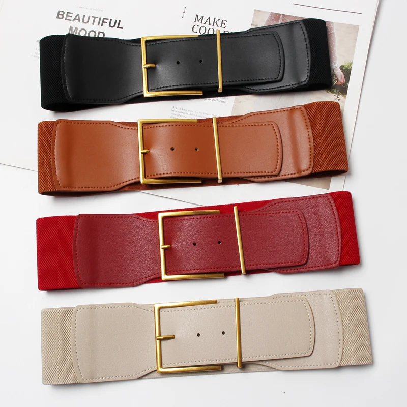 

New Luxury Faux Leather Wide belt female sweater skirt PU belt simple matching Coat Waistband Elastic Dress Strap Belt for Women