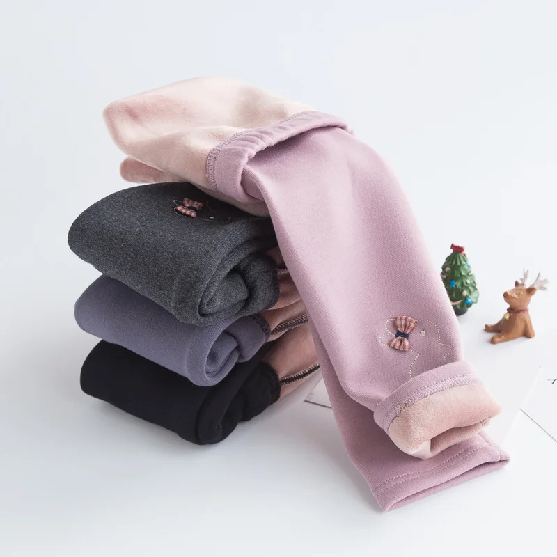 Леггинсы для маленьких девочек зимние детские плотные теплые длинные штаны