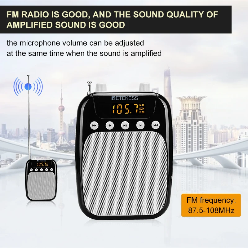 10 W Retekess TR623 Tragbarer Sprachverstärker mit Mikrofon UKW-Radio Meeting 