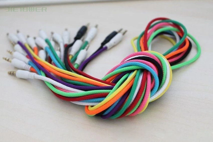 

100pcs/lot 3.5mm 3ft Cotton Braided Woven Male to Male MM Audio AUX Cable Stereo Auxiliary Cord For Iphone Car for Mobile Phone
