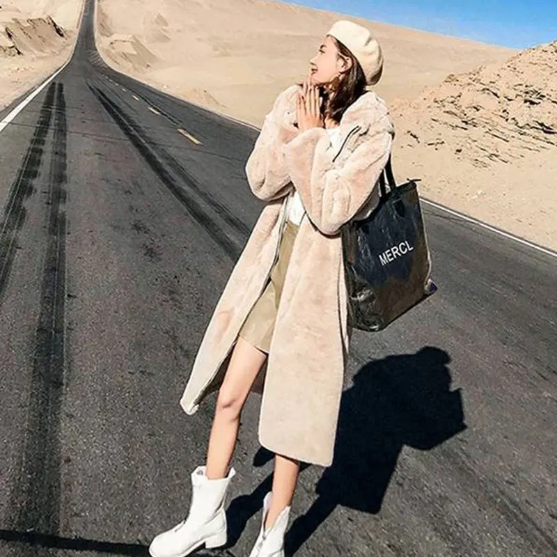 Beige Зимняя куртка больших размеров, парка, пальто из искусственного меха, женская теплая меховая куртка, пальто, толстовки, свободное зимнее пальто, длинная верхняя одежда, casaco feminino - Цвет: Beige