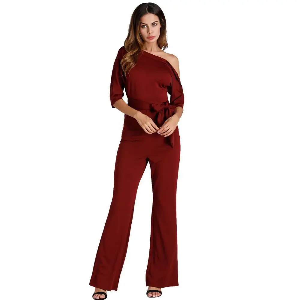 

Jumpsuits Romper Women Overall Sexy One Shoulder bodycon tunic Jumpsuit for party elegant Wide Leg Pant body femme