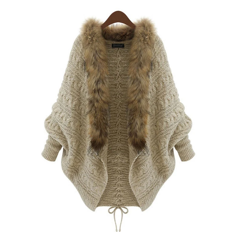 

2020 Winter Cardigan European American Fashion Cardigan Large Collar Bats Sleeves Cardigan Weave England Style Knitted Cardigan