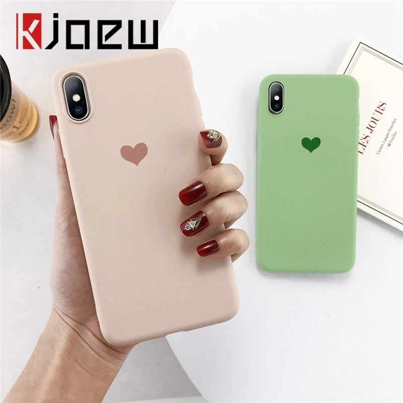 Чехол для телефона KJOEW Love Heart для iPhone 6 6S 7 8 Plus XS Max XR X, мягкий TPU матовый крышка задней панели в паре, подарок в ярких цветах.