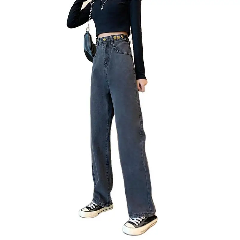 

Autumn Women Jeans Regular Fasdhion High Wasit Plus Size Wide Legs Stright Pants